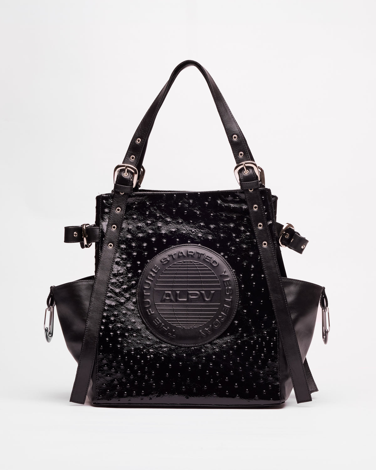 Shirley Tote Bag Couro - Preto Ostrich Verniz