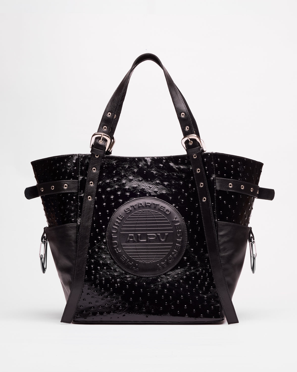 Shirley Tote Bag Couro - Preto Ostrich Verniz