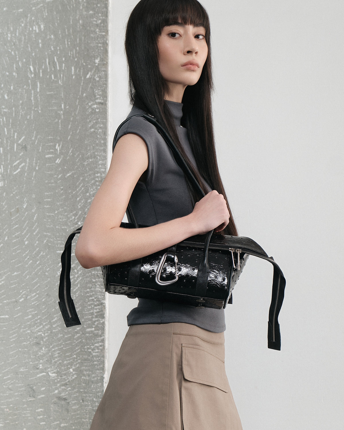 Erick Shoulder Bag - Preto Ostrich