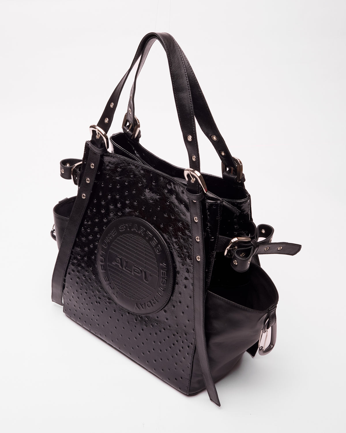 Shirley Tote Bag Couro - Preto Ostrich Verniz